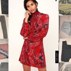 Free People Red Paisley Dress Long Sleeve